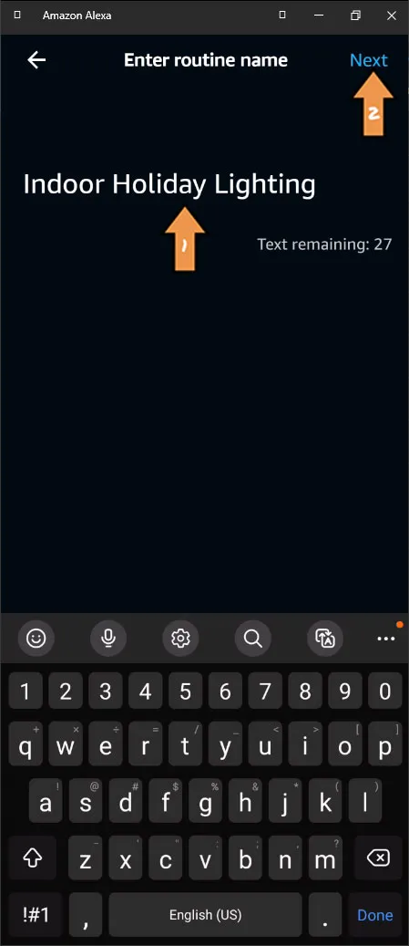 Alexa Routine Name Screen