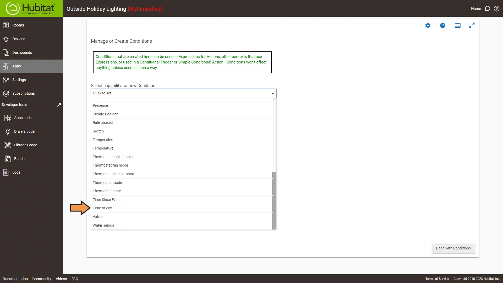 Hubitat Rules Condition Capabilities