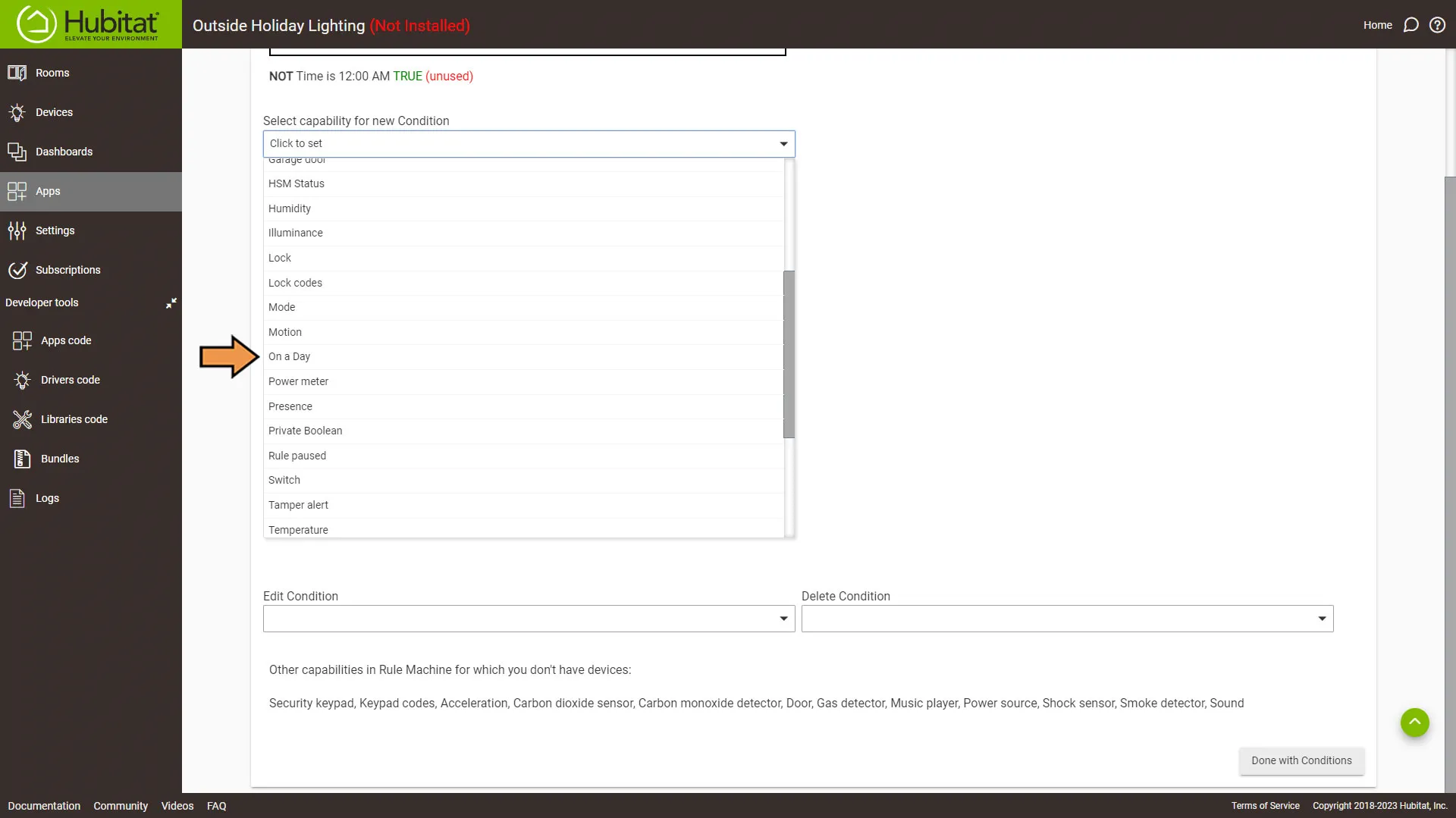 Hubitat Rules Condition Capabilities