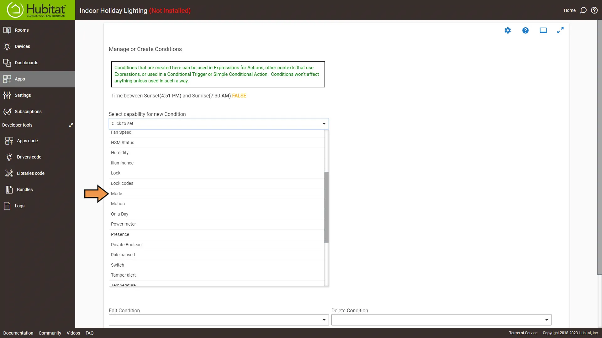 Hubitat Rules Condition Capabilities