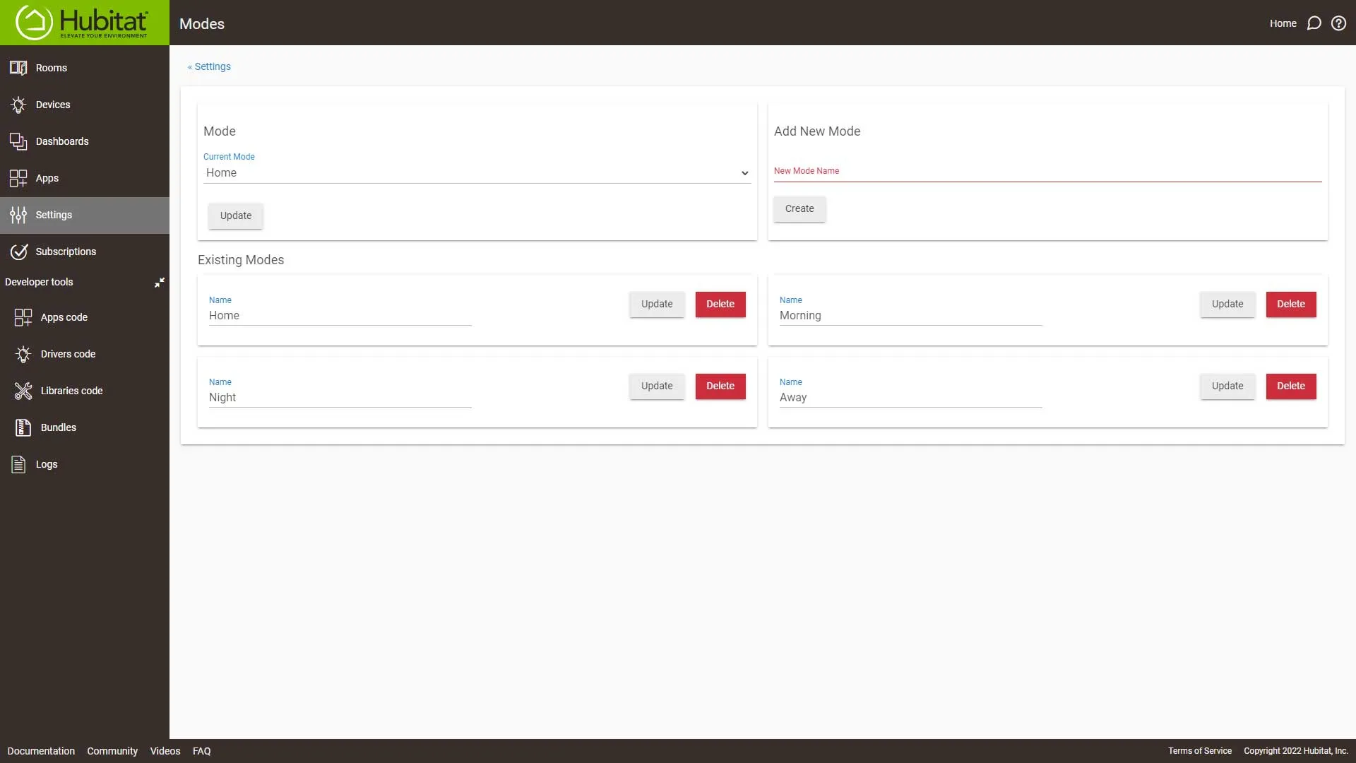 Hub Modes Create Modes Hubitat