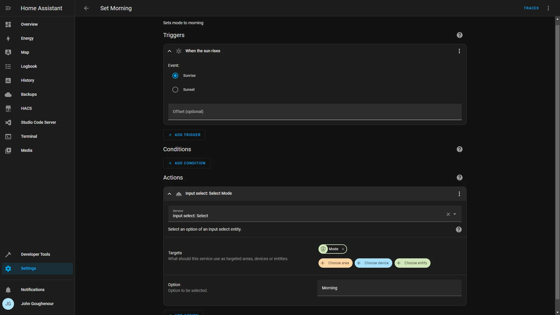 Hub Modes Set Moring Automation Home Assistant