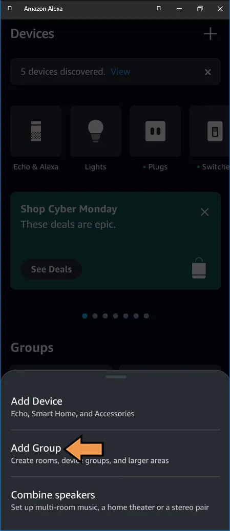 Alexa Devices Screen Add Group