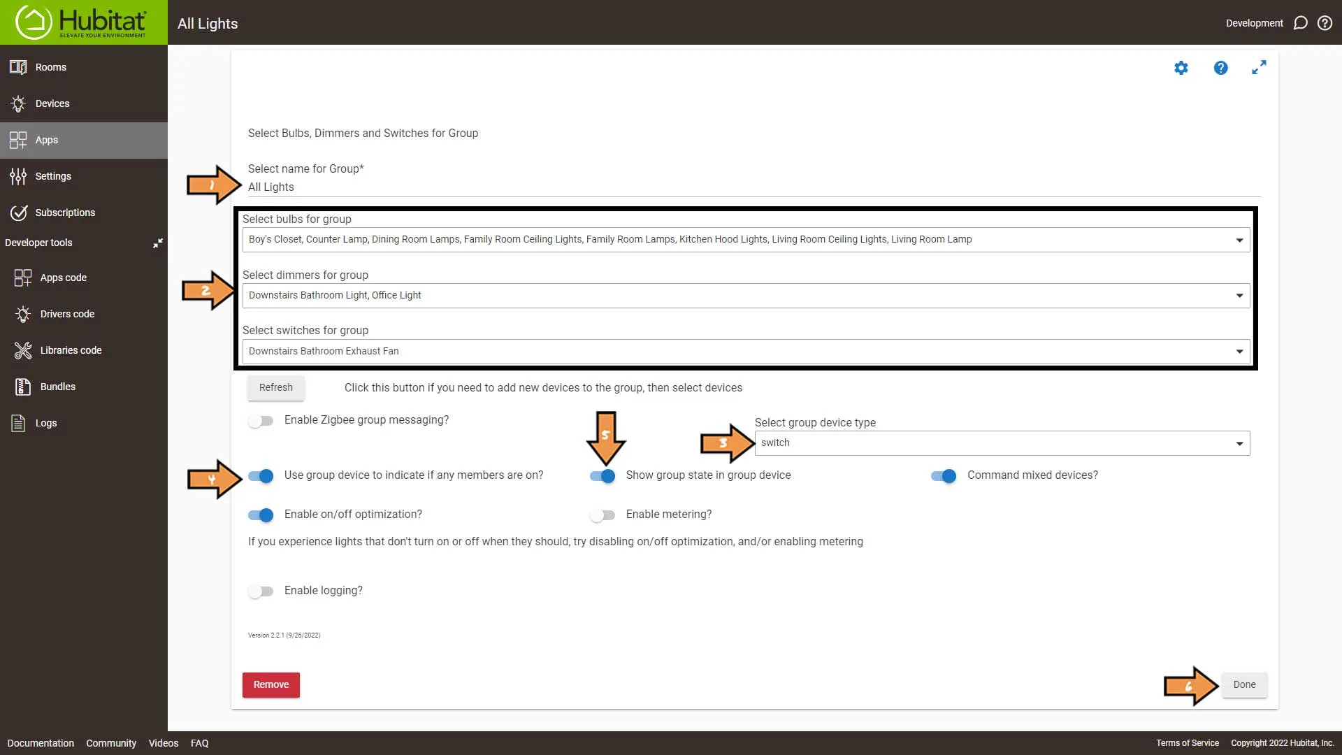 Hubitat Create Group Settings