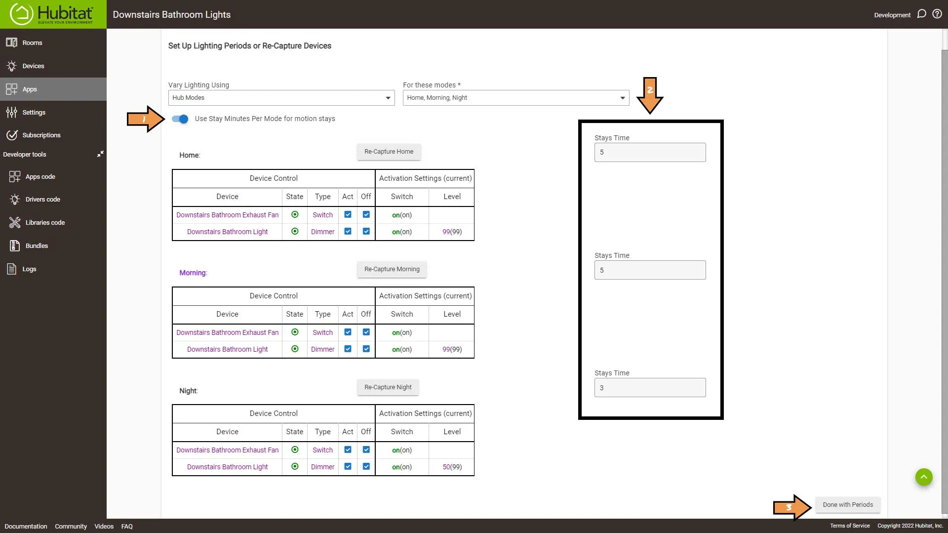 Bathroom Lighting Hubitat Lighting Periods Stay Times
