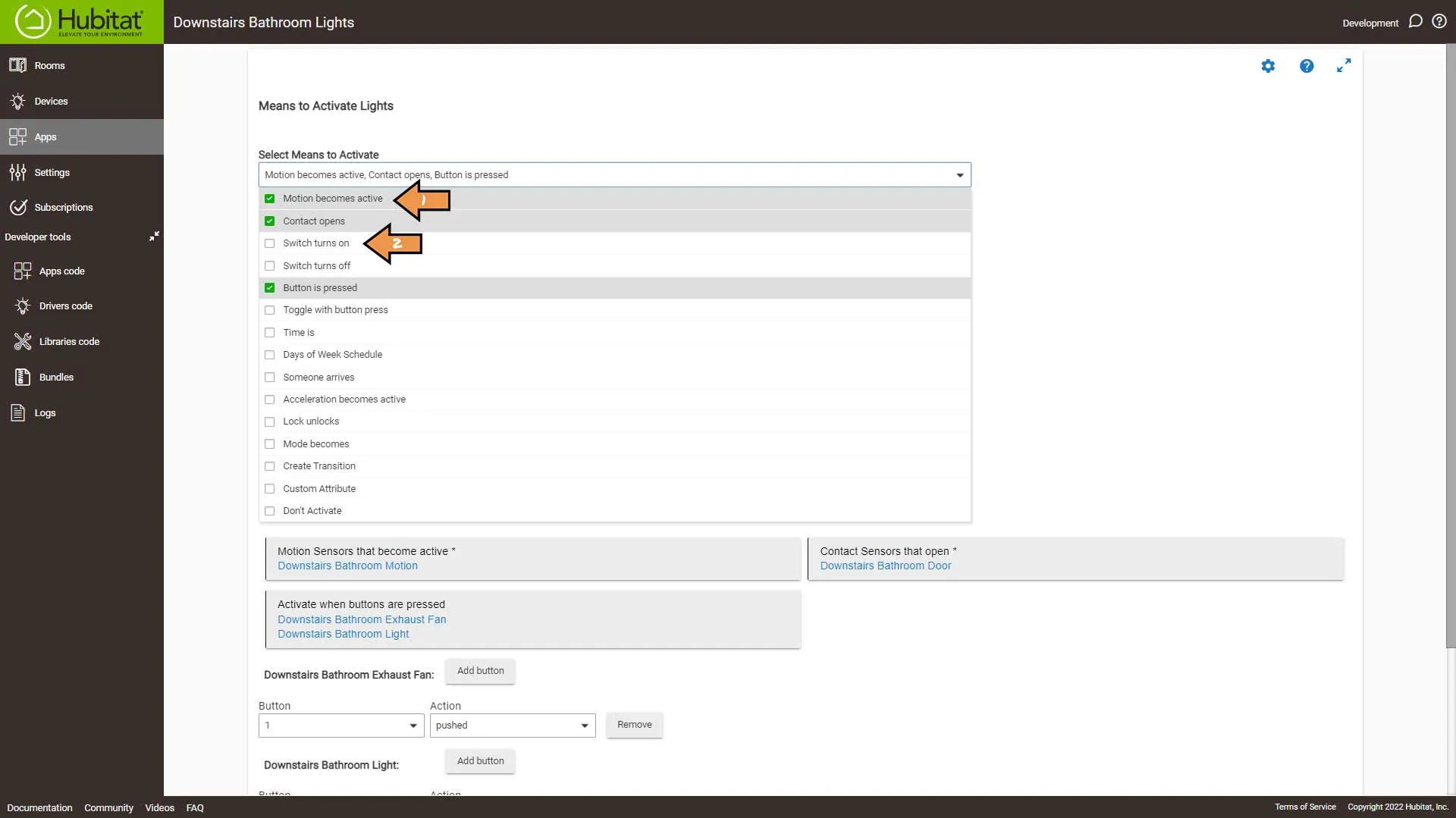 Bathroom Lighting Hubitat Choosing Means to Activate
