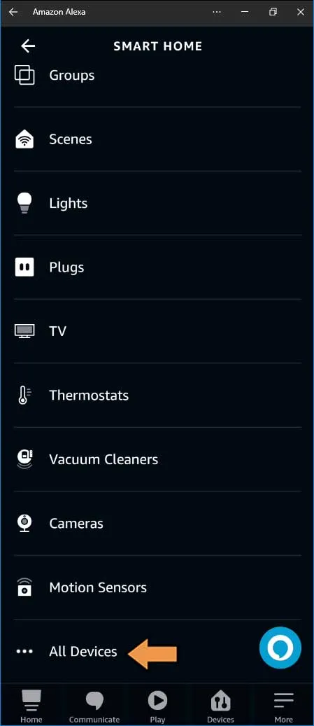 Alexa Action Smart Home Menu