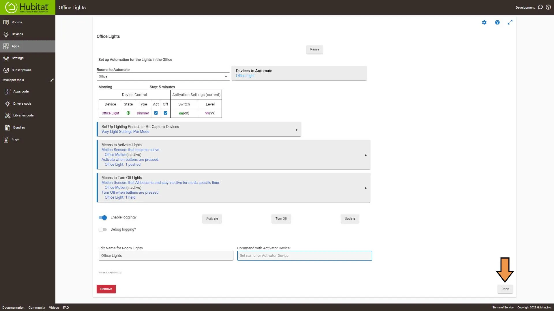 Hubitat Room Lighting Automation Finished