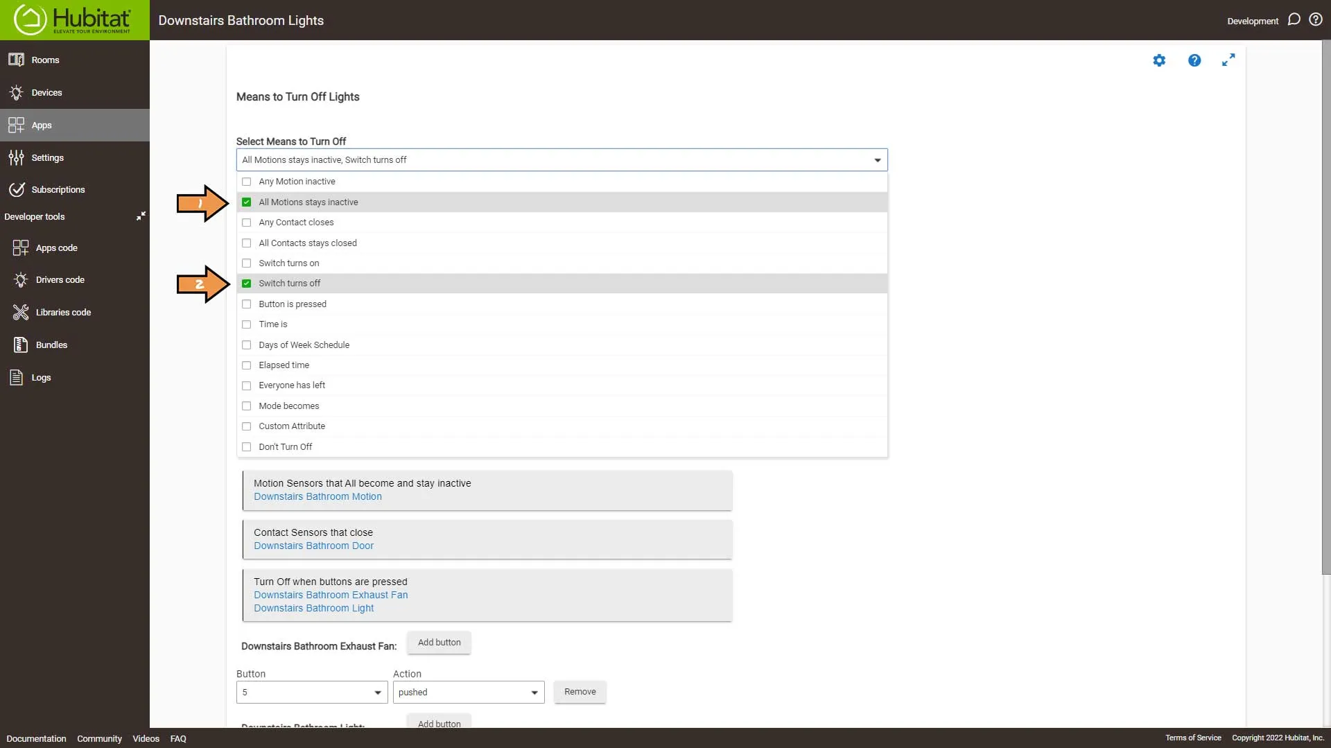 Bathroom Lighting Hubitat Choosing Means to Turn Off