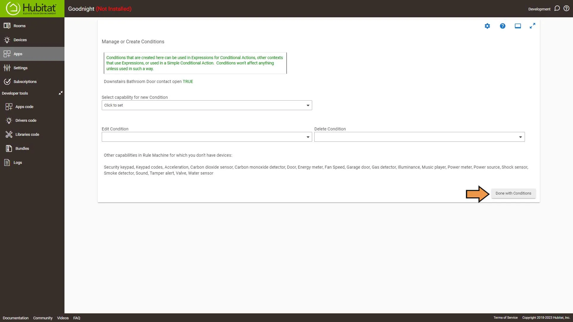 Hubitat Rule Machine Actions Conditions Finished