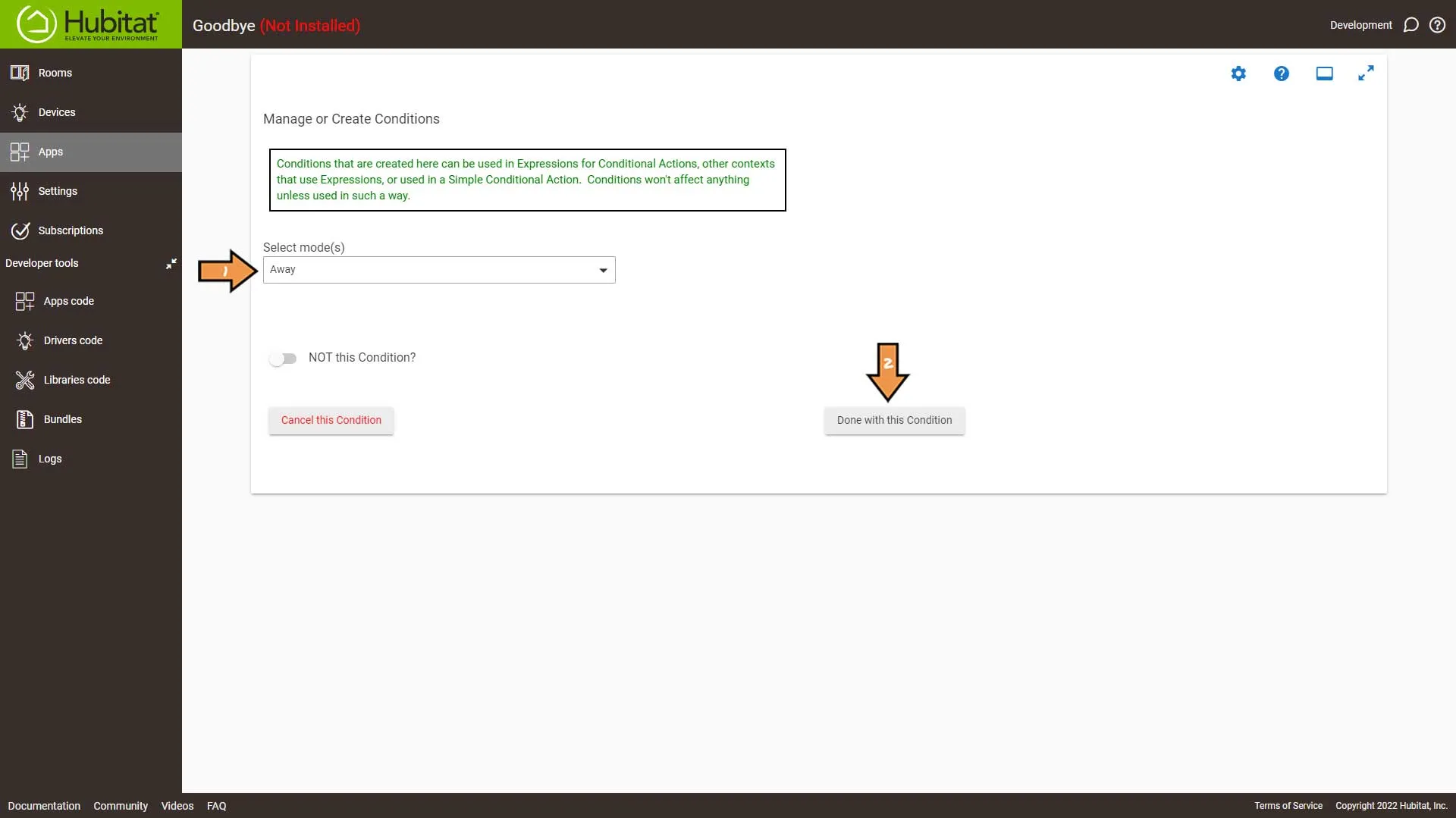 Hubitat Rule Machine Actions Conditions Finished