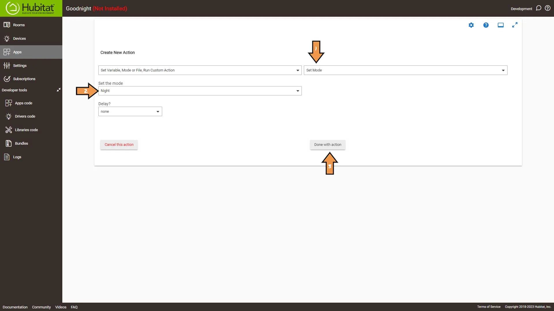 Hubitat Rule Machine Actions Settings