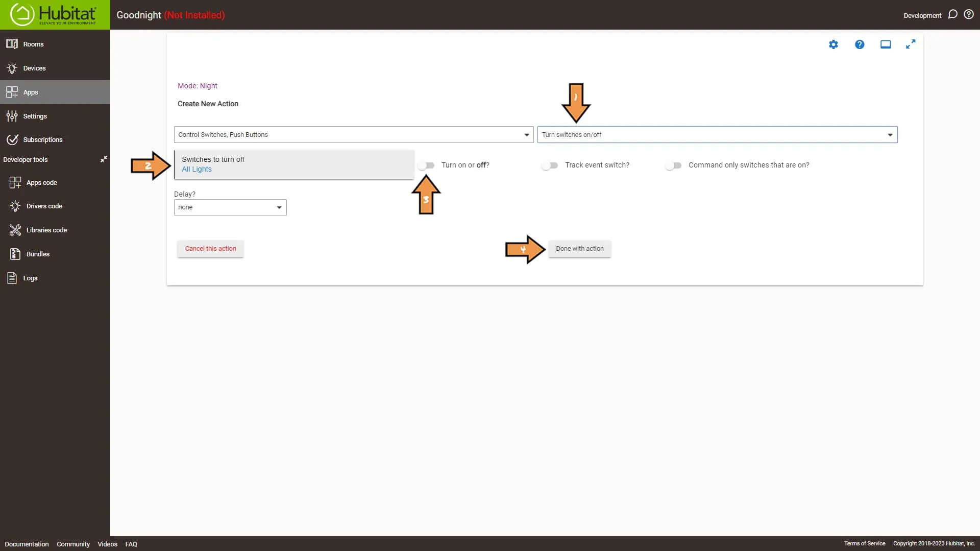 Hubitat Rule Machine Actions Settings