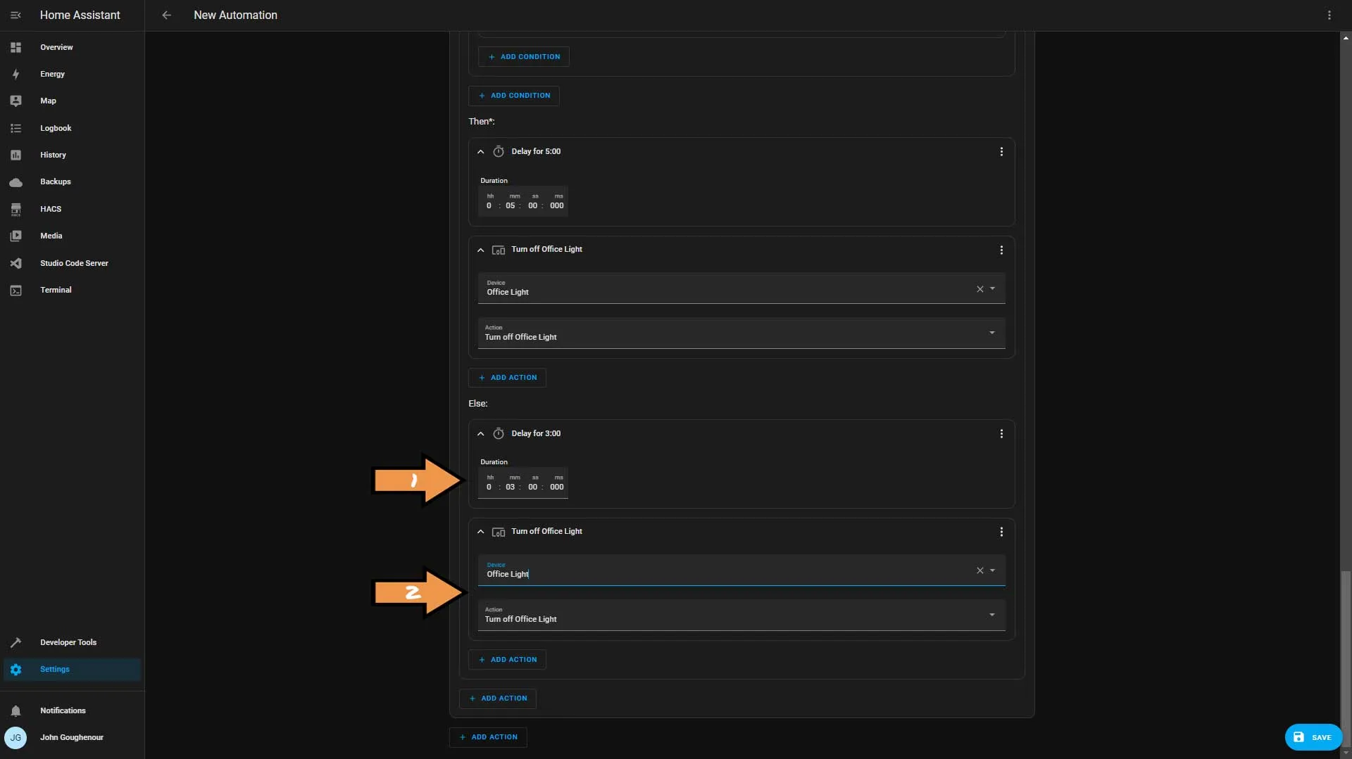 Home Assistant Action Else Delay Device Screen