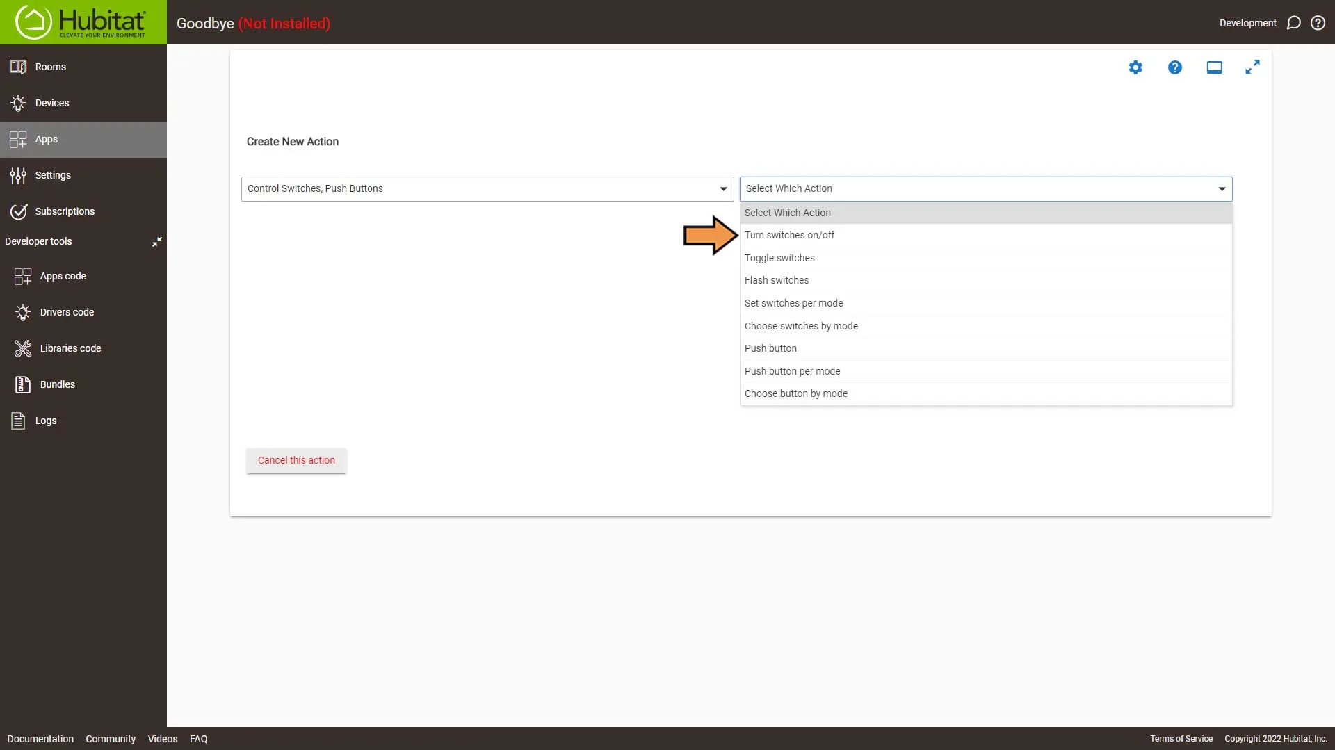 Hubitat Rule Machine Actions Select Action