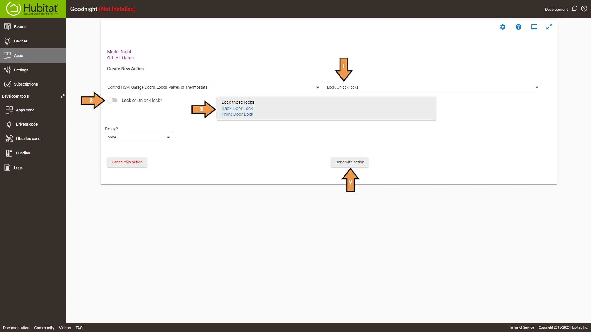 Hubitat Rule Machine Actions Settings