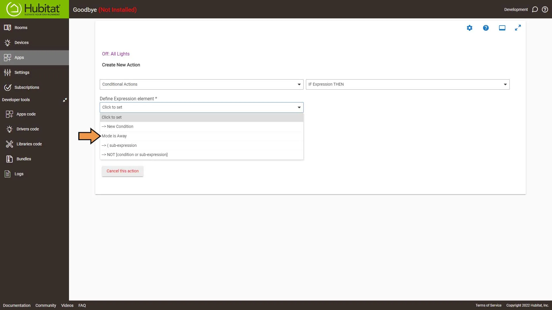 Hubitat Rule Machine Actions Select Condition