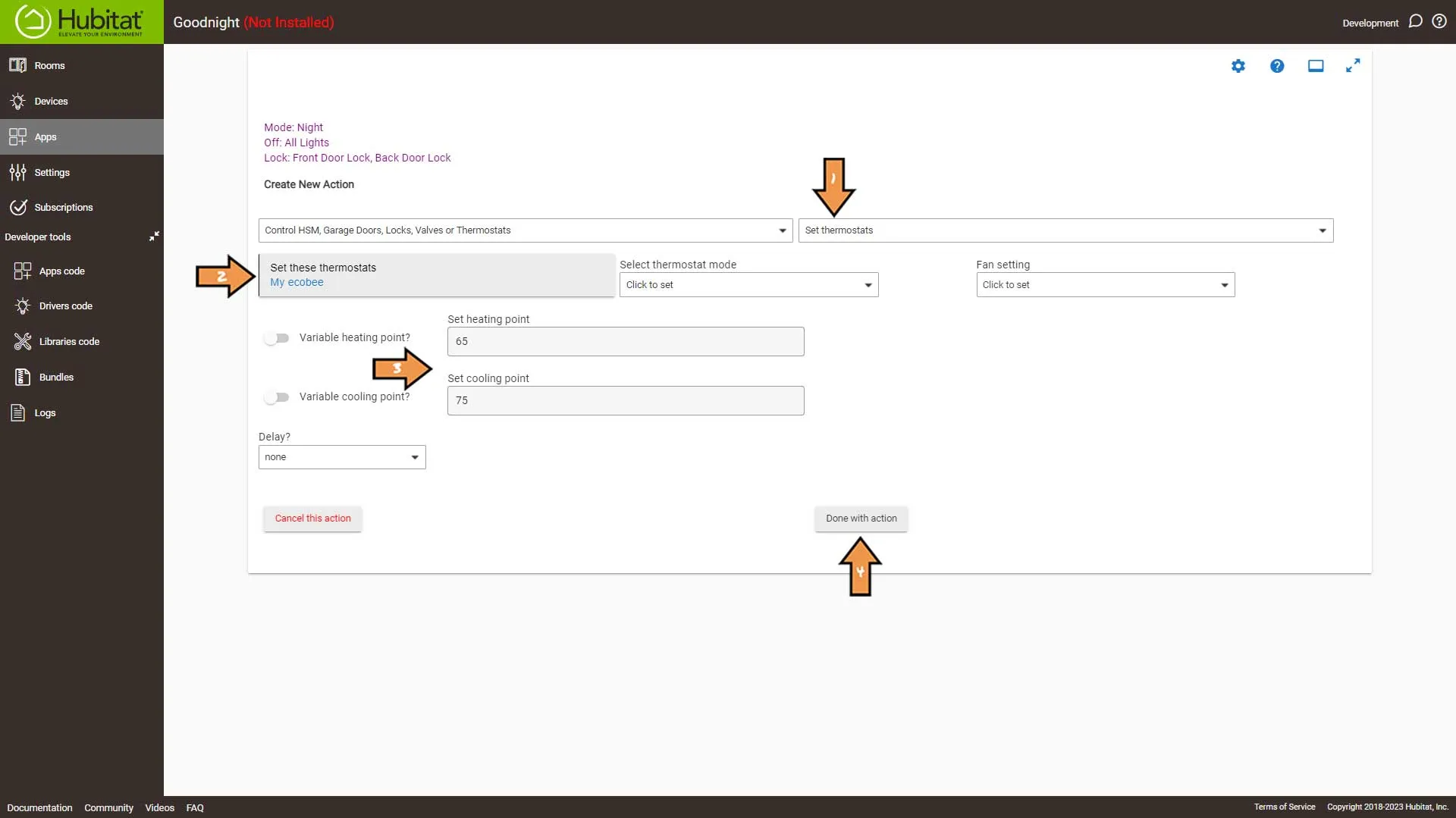 Hubitat Rule Machine Actions Settings