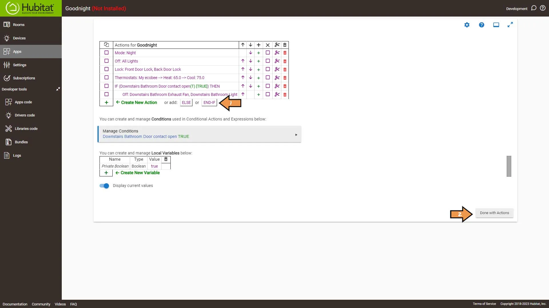 Hubitat Rule Machine Actions End If