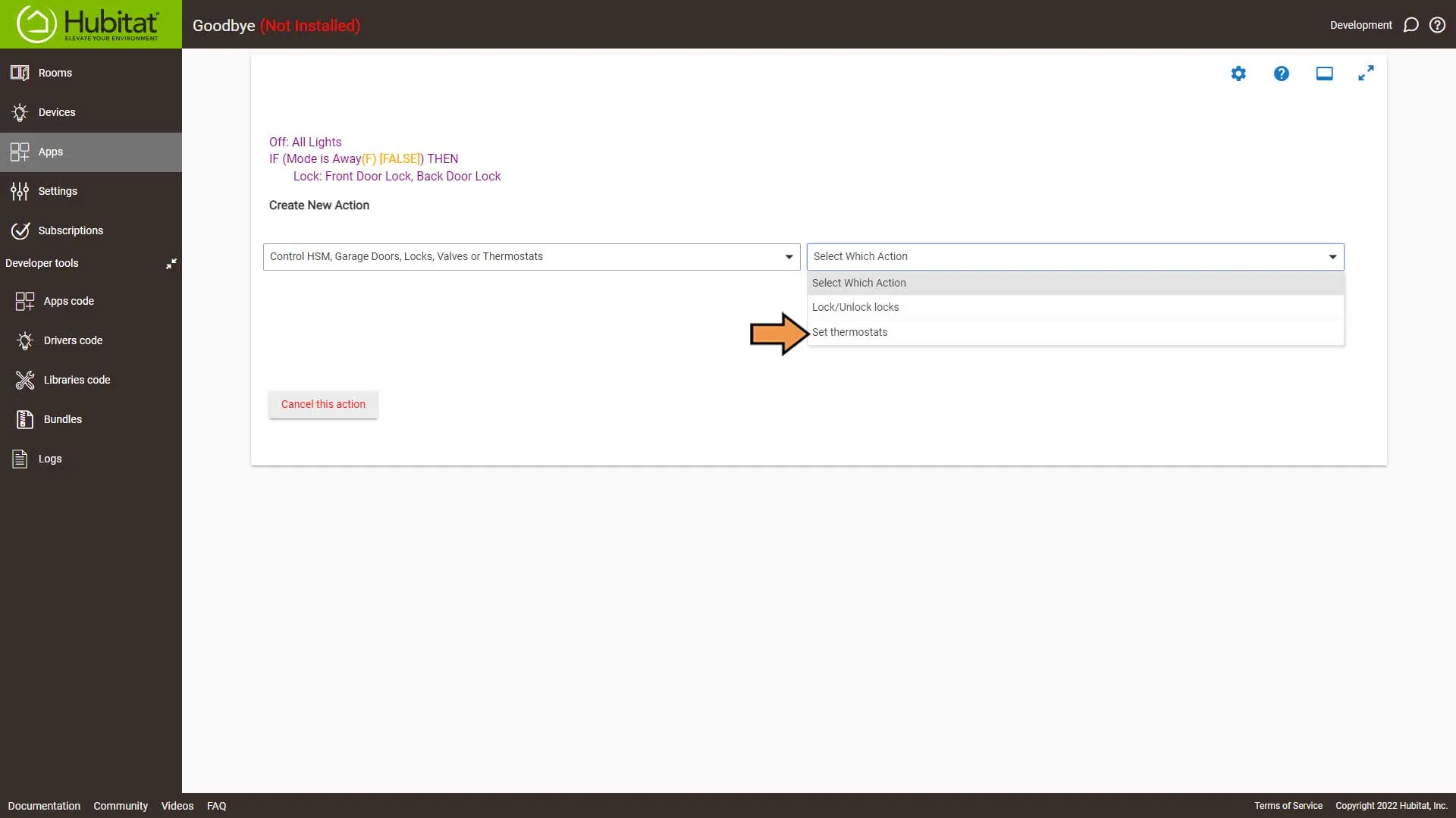 Hubitat Rule Machine Actions Select Action