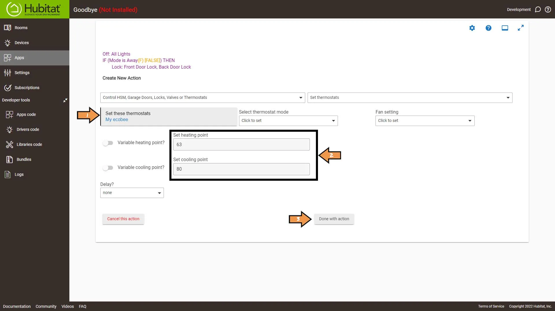 Hubitat Rule Machine Actions Set Thermostat