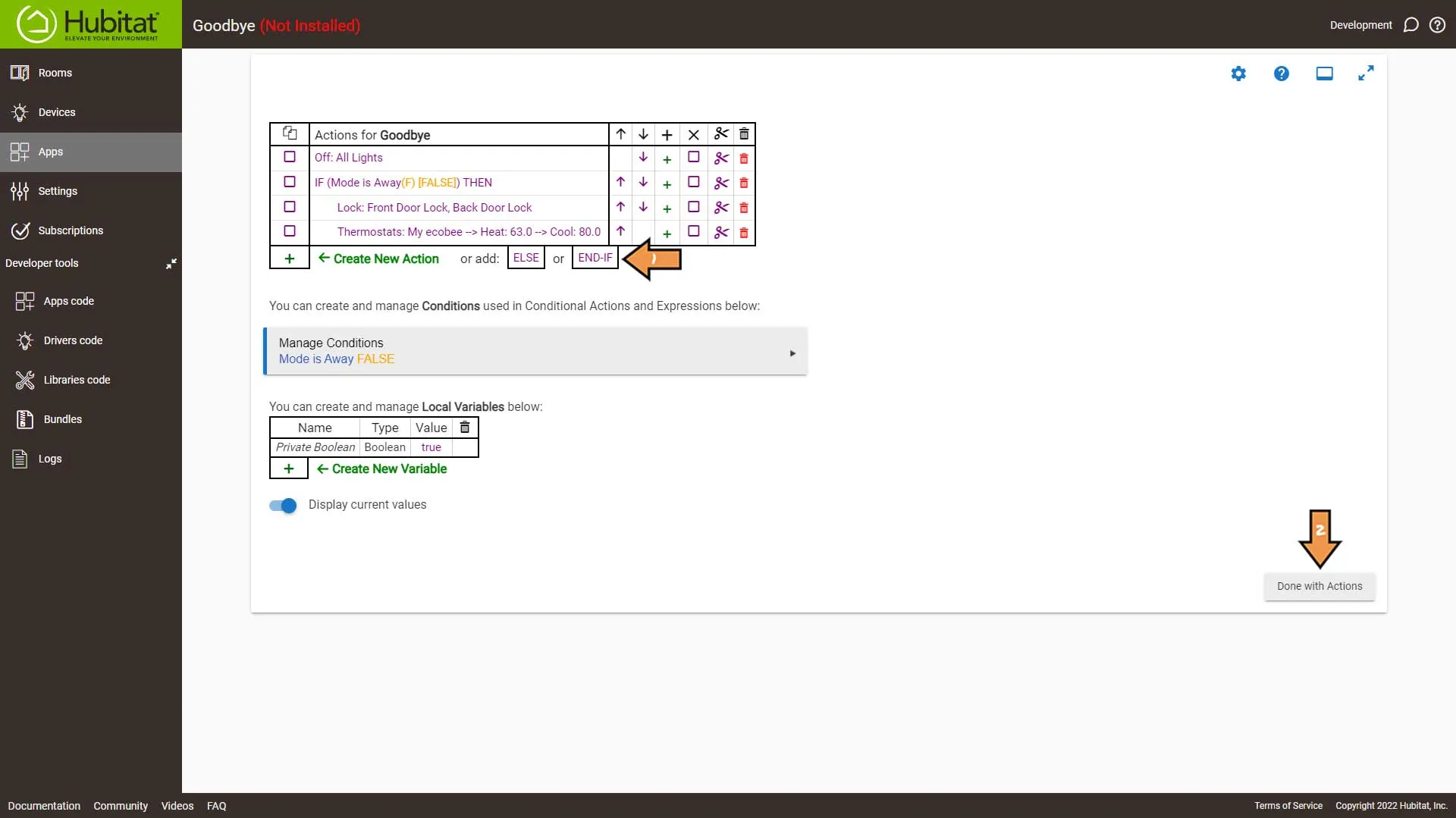 Hubitat Rule Machine Actions End If