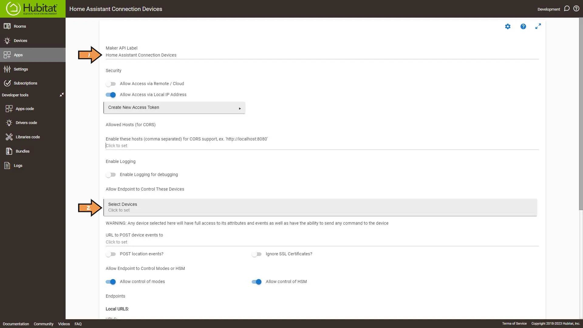 Hubitat Maker API Screen