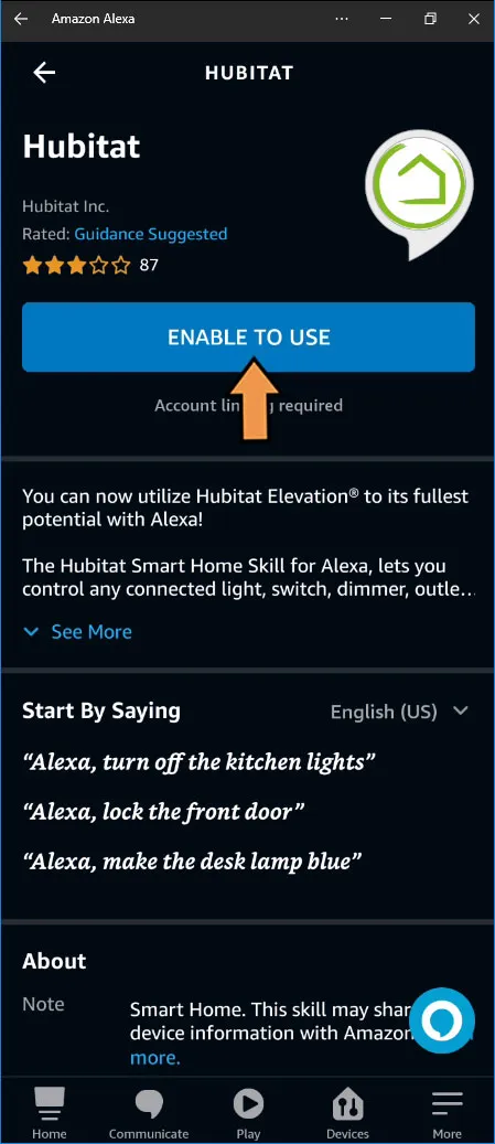 Alexa Hubitat Skill Enable