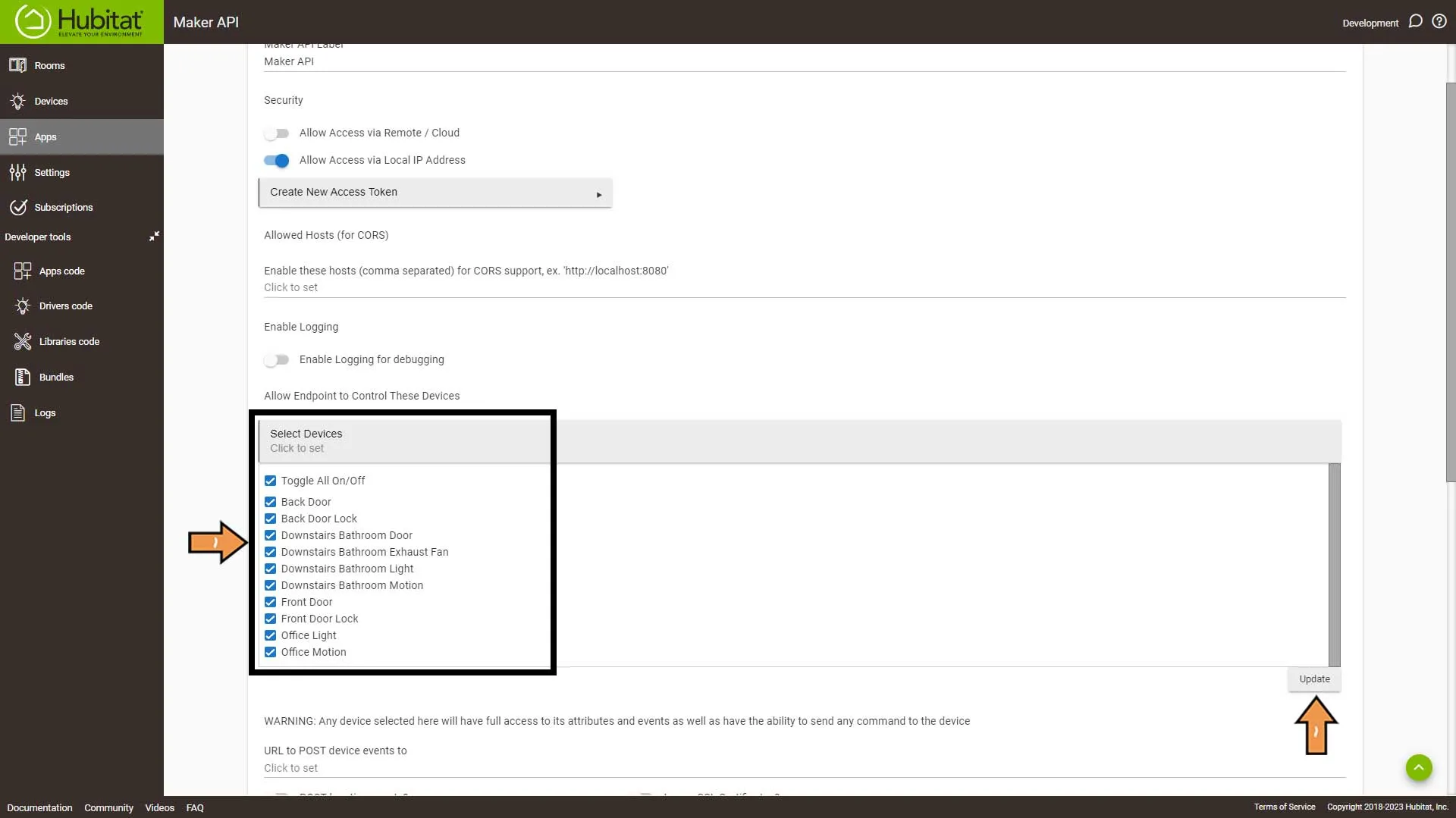 Hubitat Maker API Select Devices