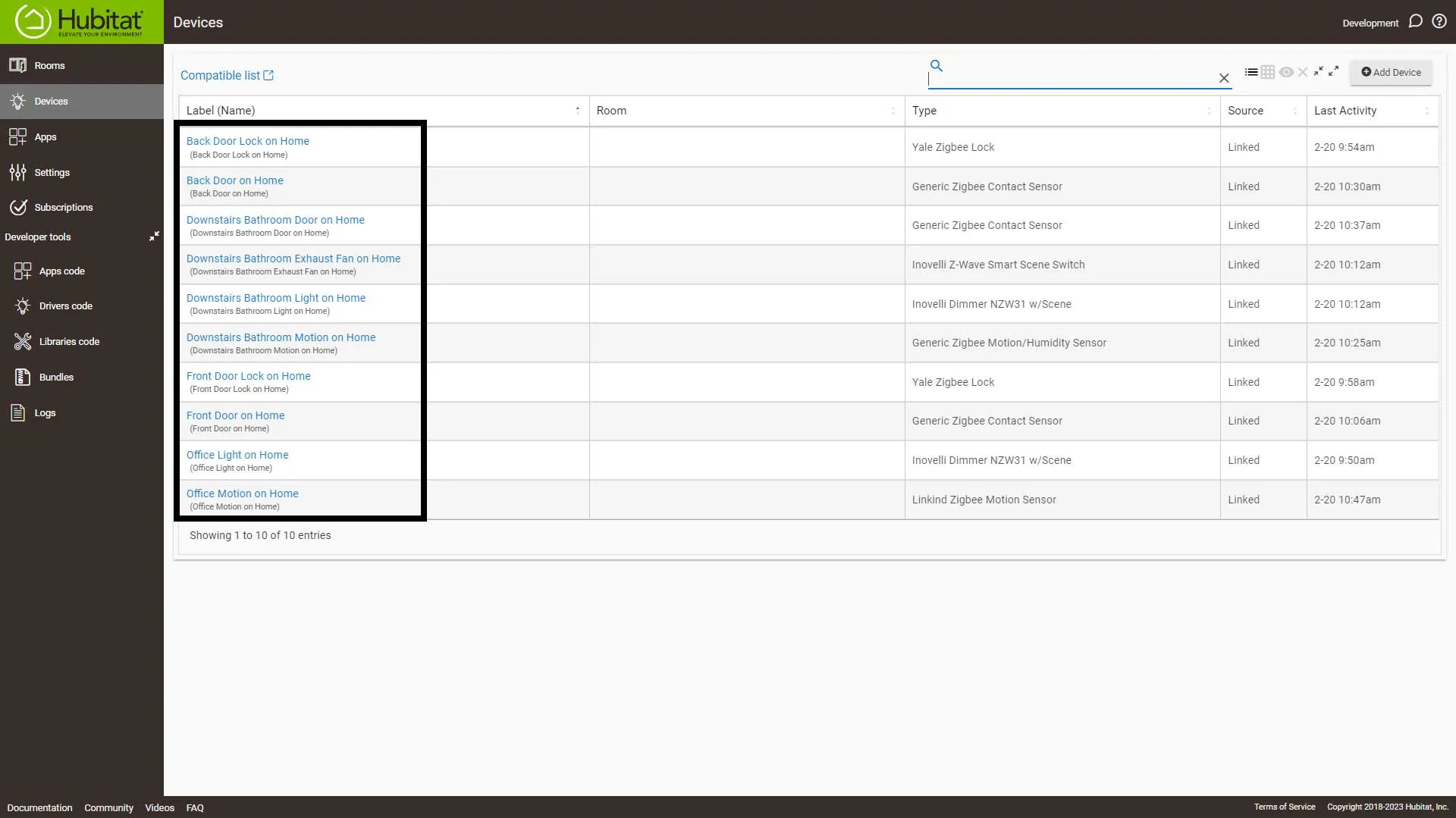 Hubitat Hub Mesh Follow Hub Device List