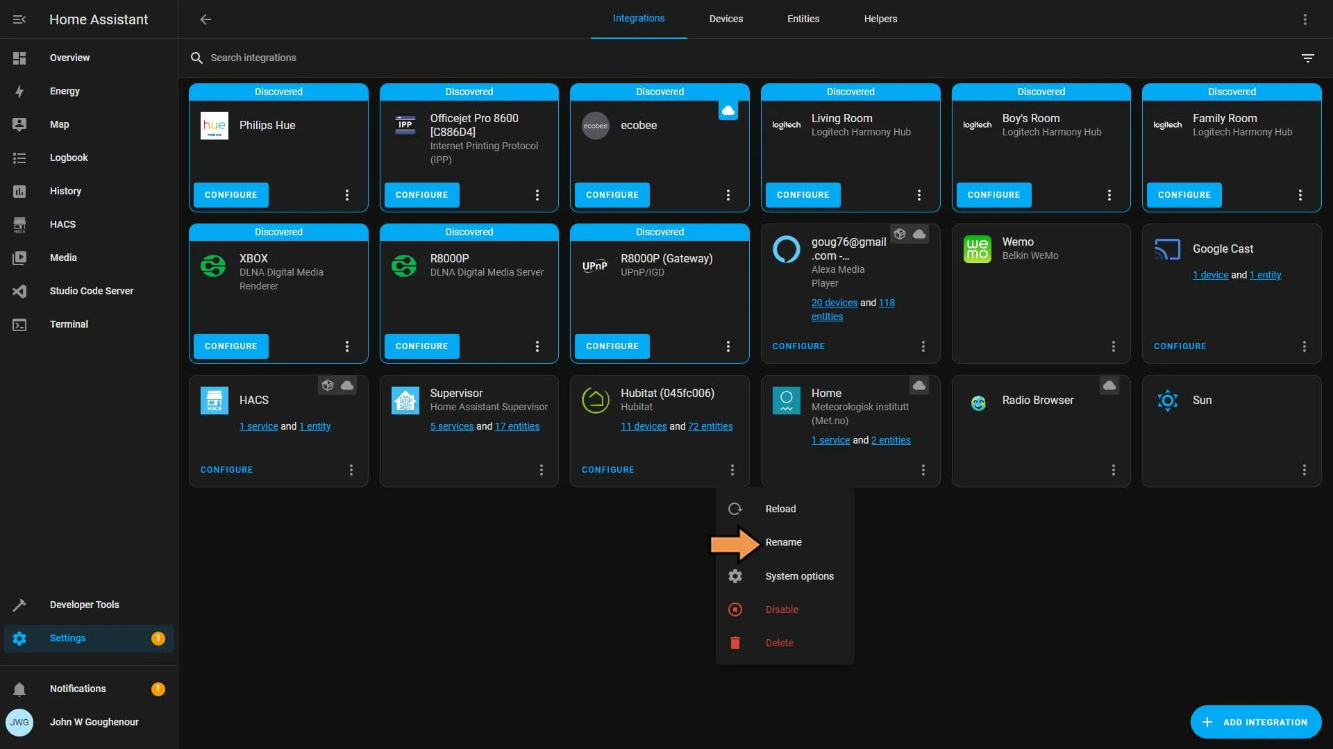 Home Assistant Integration Hubitat Rename