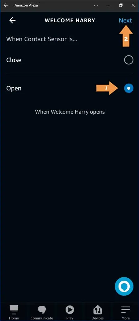 Alexa Welcome Home Trigger Virtual Device Open