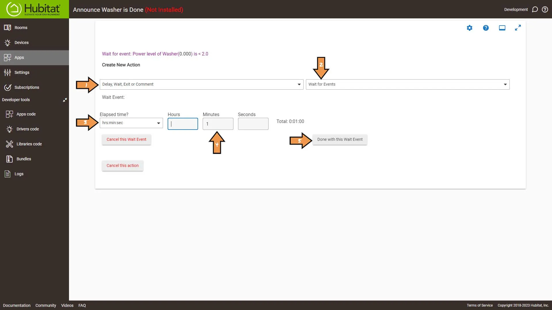 Hubitat Washer Done New Actions Screen