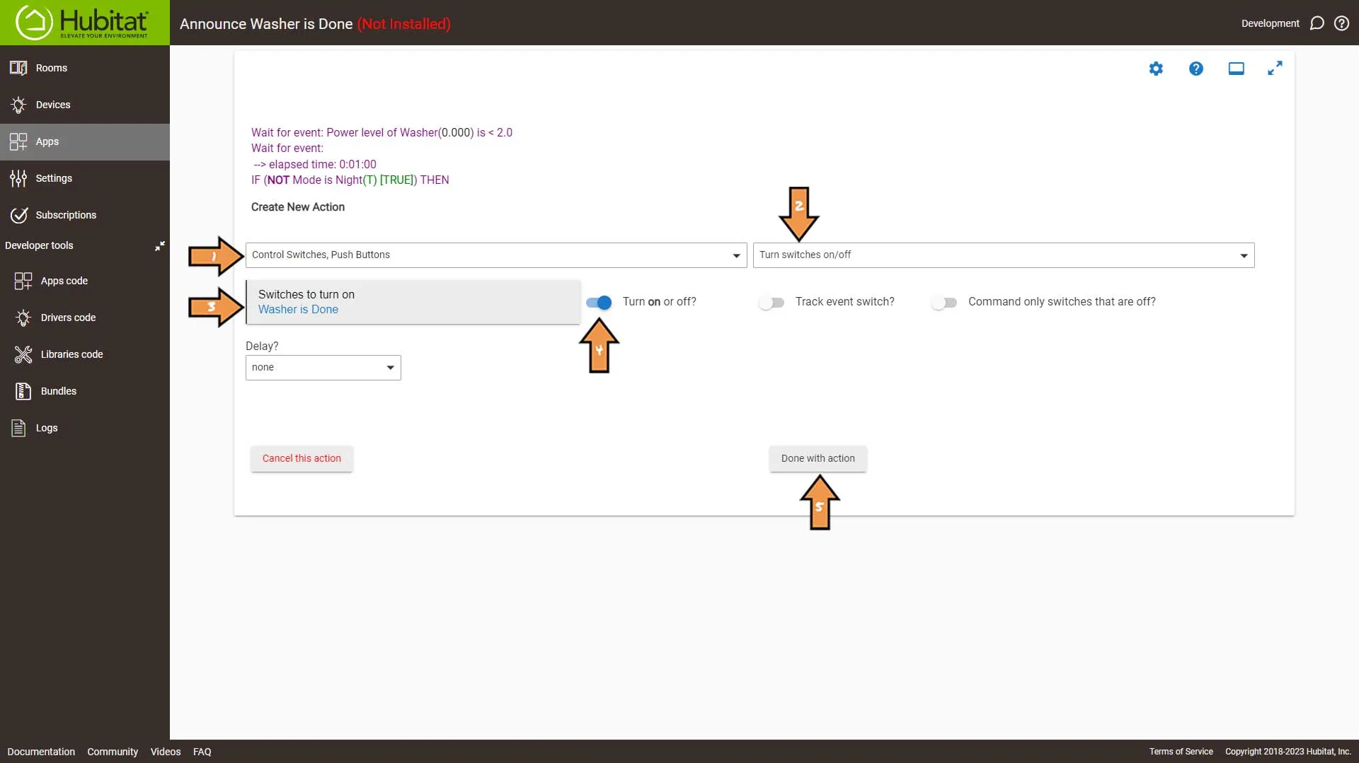 Hubitat Washer Done New Actions Screen