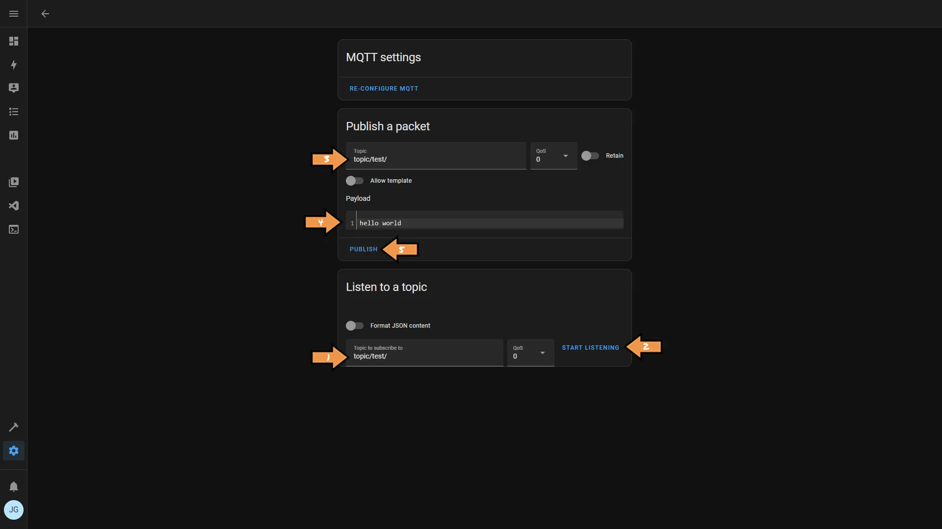 Home Assistant Mosquitto Broker Configuration Screen