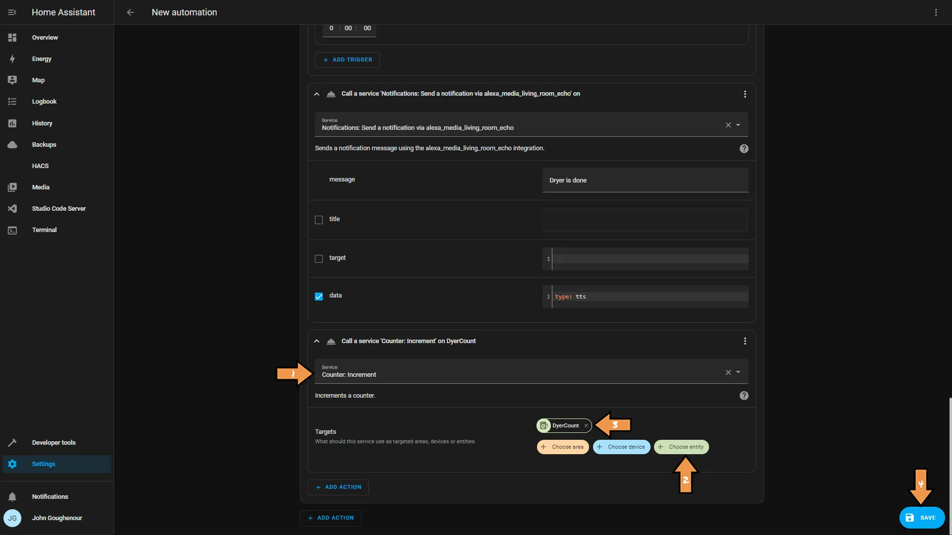 Home Assistant Add Action Increment Counter